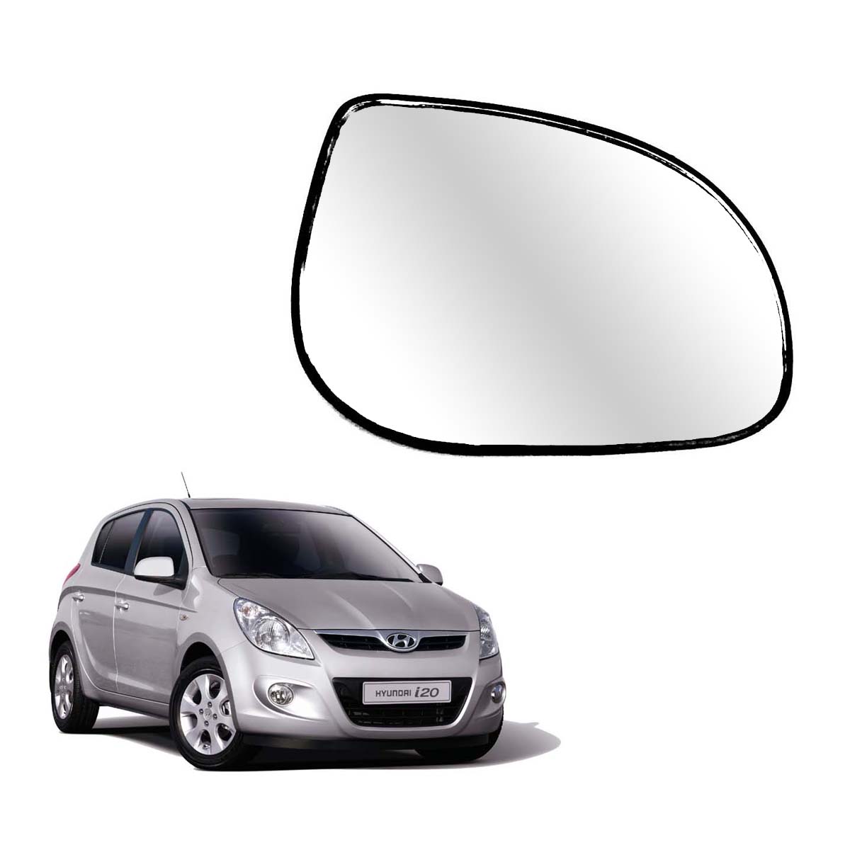 Car Right Side View Mirror Glass For Hyundai I20 Era/Magna/Asta/Sportz 2008 To 2012 Old Model Type-1