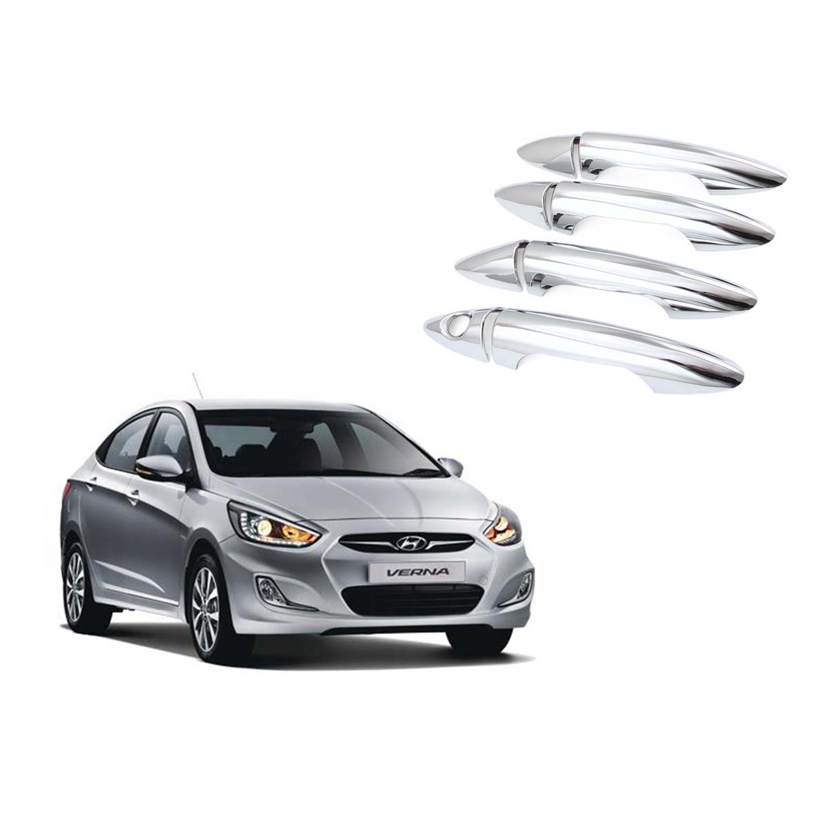 Car Chrome Door Handle Cover For Hyundai Verna Fluidic 2011 To 2014 Model (Set of 4)